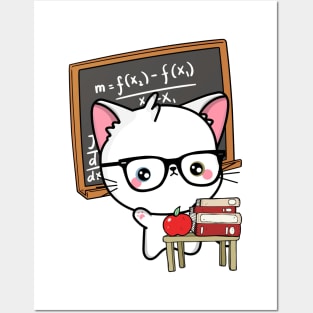 Funny White Cat is teaching Posters and Art